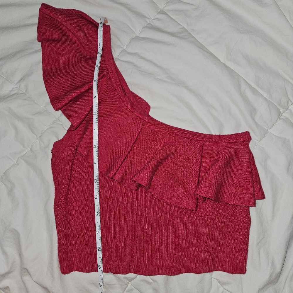 Express Pink Ruffle One Shoulder Cropped Sweater Tank - Picture 5 of 12